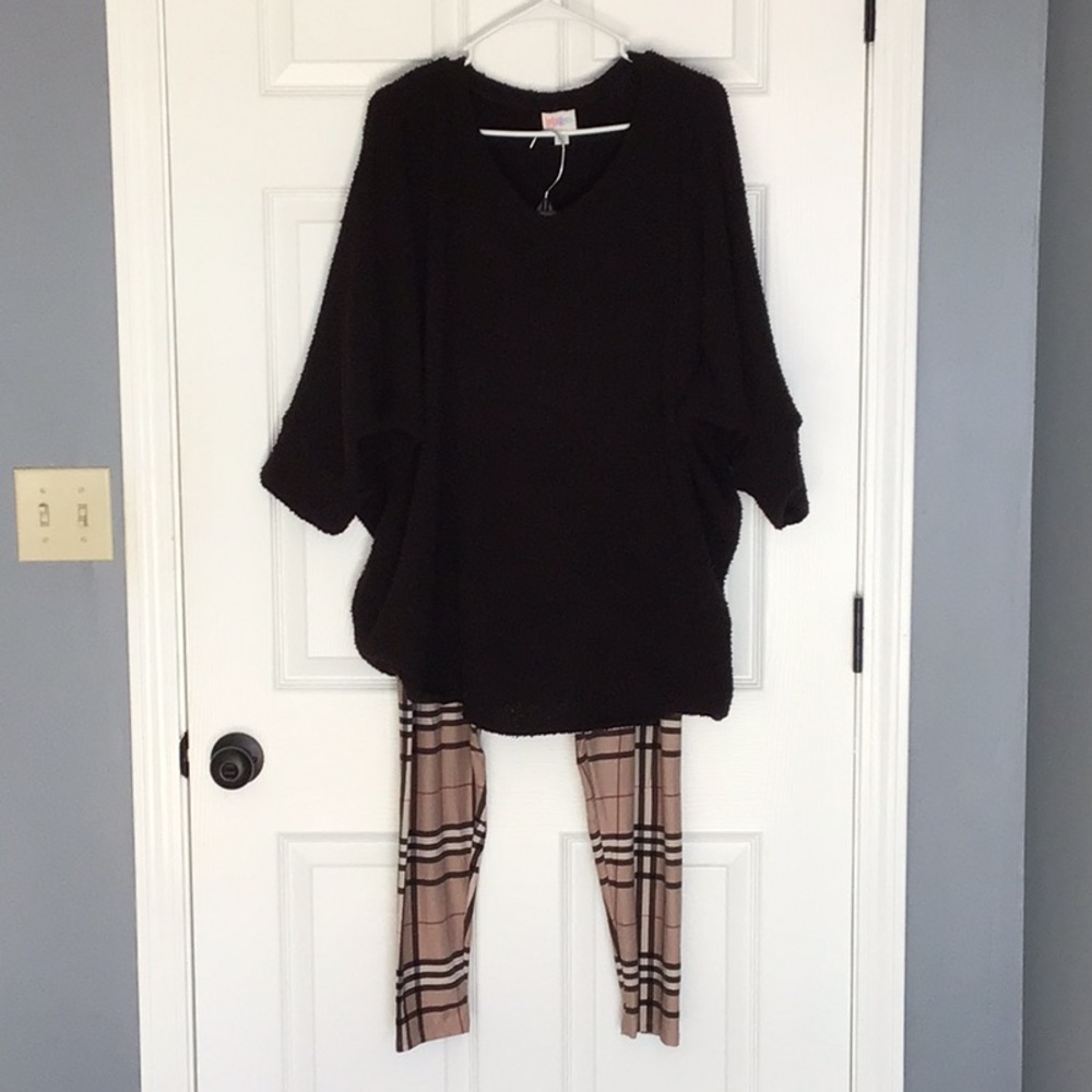 LuLaRoe Black Top with Plaid Pants